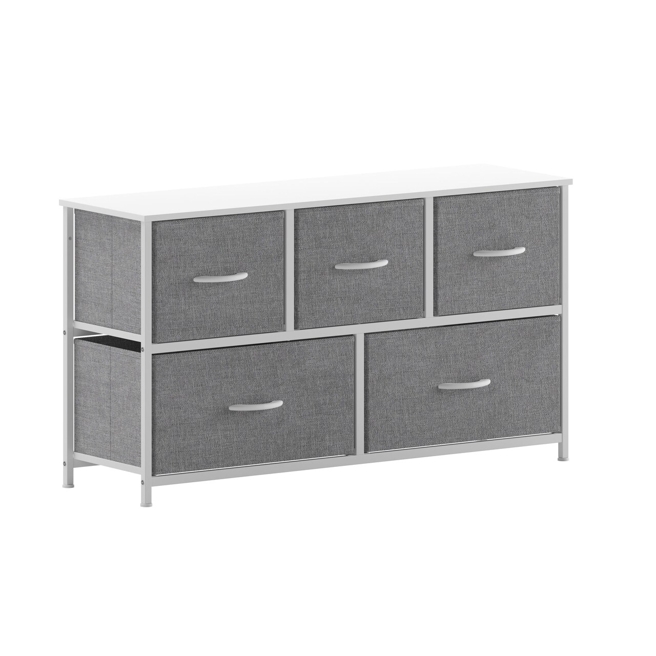 Emma and Oliver Marley 5 Drawer Storage Dresser with Cast Iron Frame, Wood Top and Easy Pull Fabric Drawers with Wooden Handles